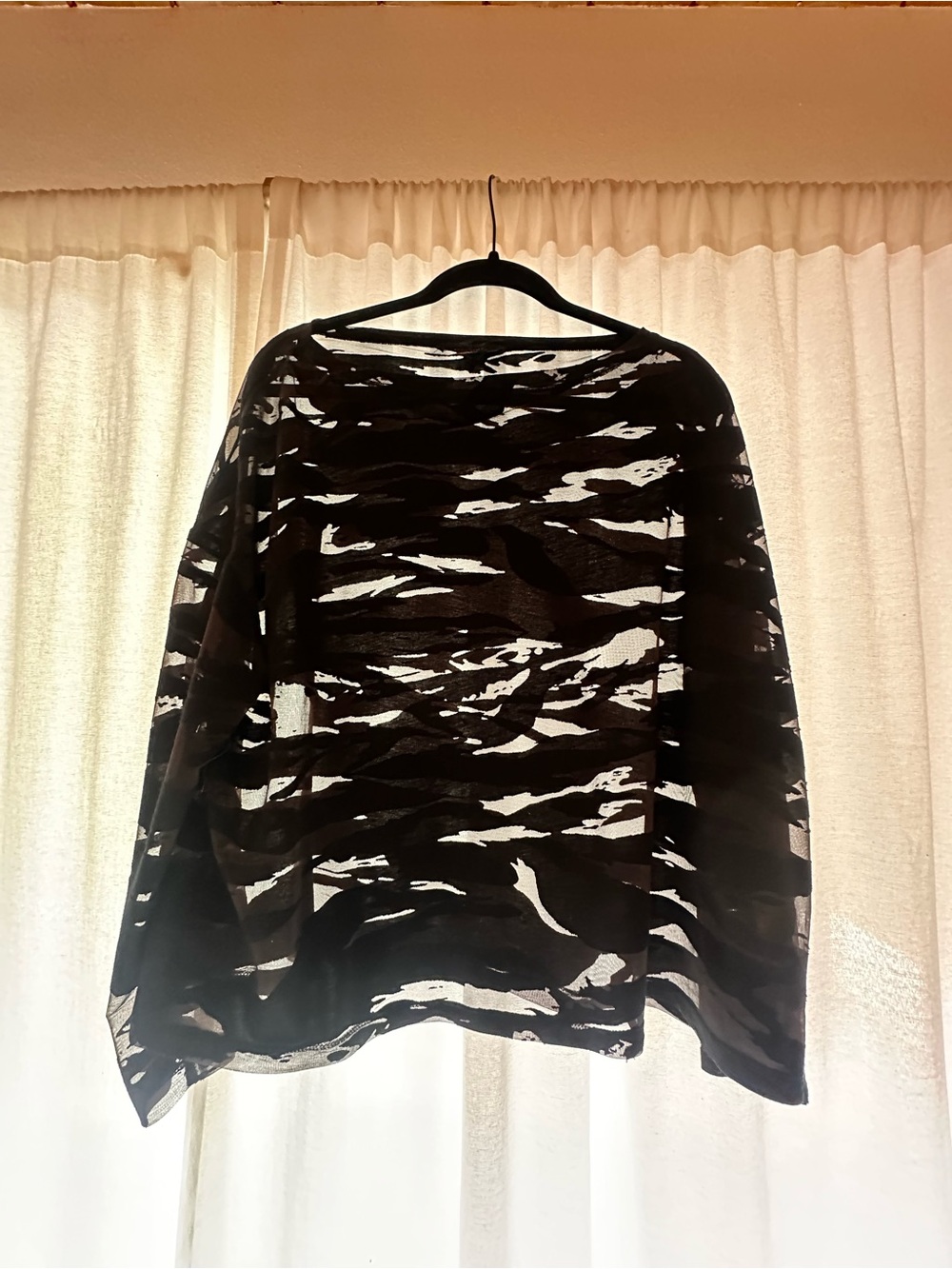 All Saints Black Sheer Abstract Stripe Top